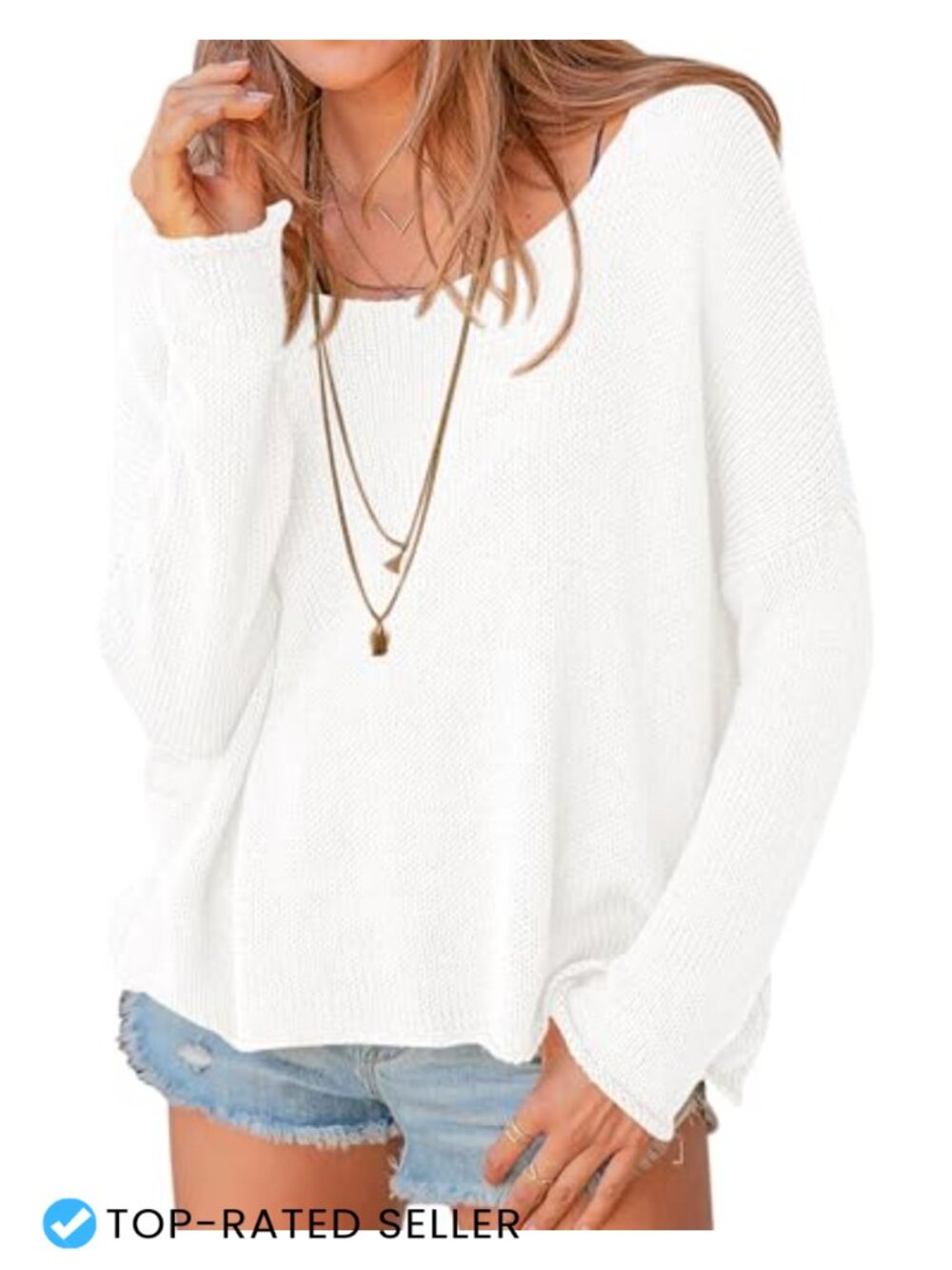 Women's Oversized Scoop Neck Cotton Sweater Pullover Long Sleeve
